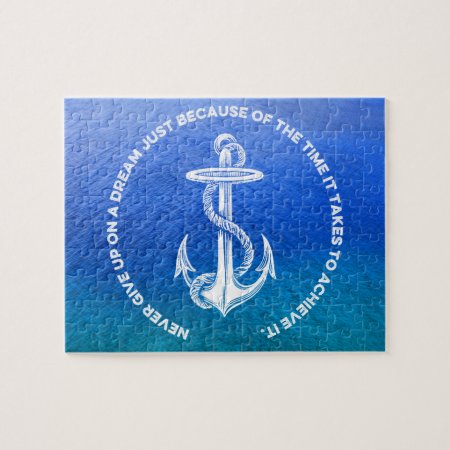 Never Give Up On Dream Blue Ocean Vintage Anchor Jigsaw Puzzle