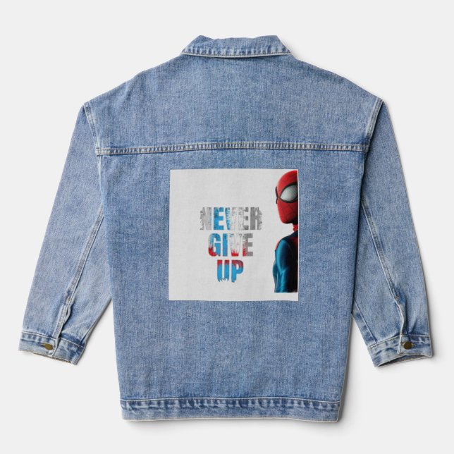 "Never Give Up" Original Denim Jacket  (Back)