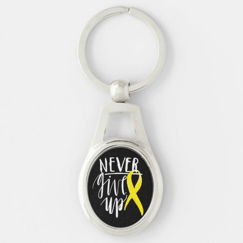 NEVER GIVE UP Oval Metal Keychain