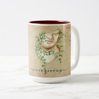 "Never give up" (Red) Two-Tone Coffee Mug