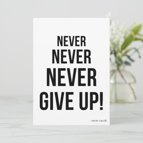 Never Give Up Winston Churchill Motivational Card