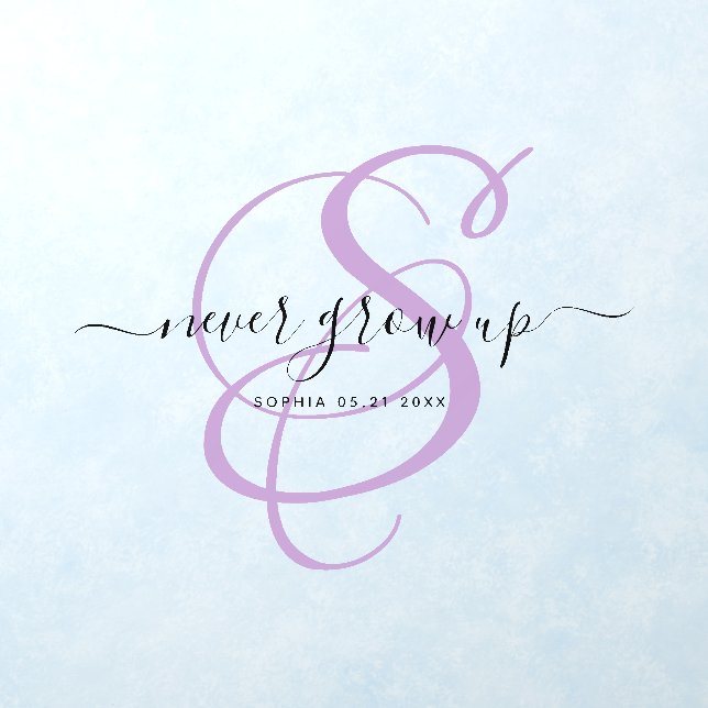 Never grow up Monogram Script Custom Name Wall Decal (Insitu 1)