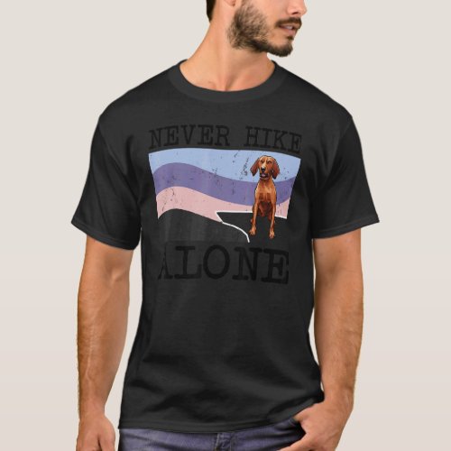 Never Hike Alone Redbone Coonhound Dog Hiking T_Shirt