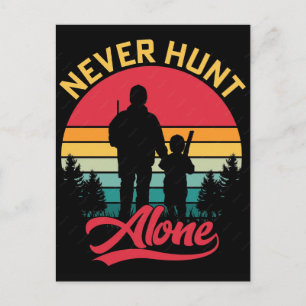 Never hunt alone vintage hunting holiday postcard
