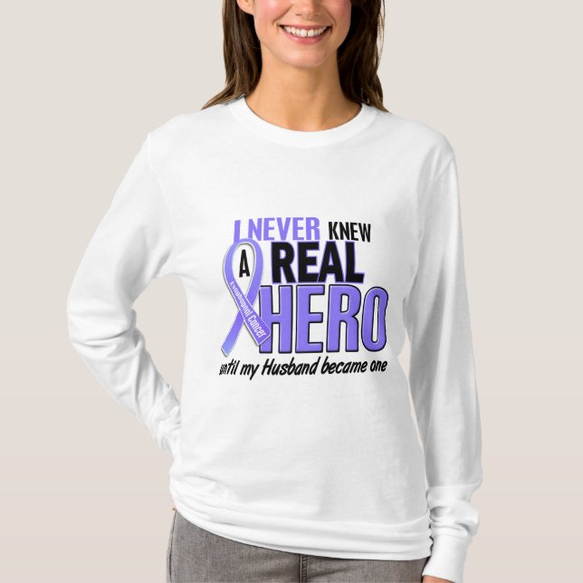 Never Knew A Hero Husband Esophageal Cancer T-Shirt (Front)