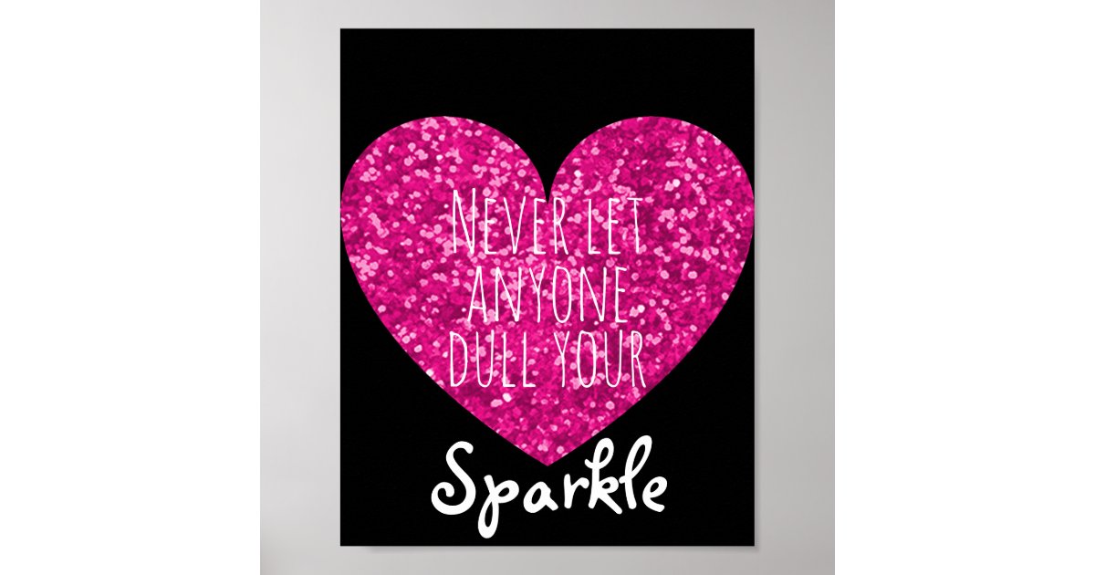 Never Dull Your Sparkle Quote, Girly Pink Glitter Keychain