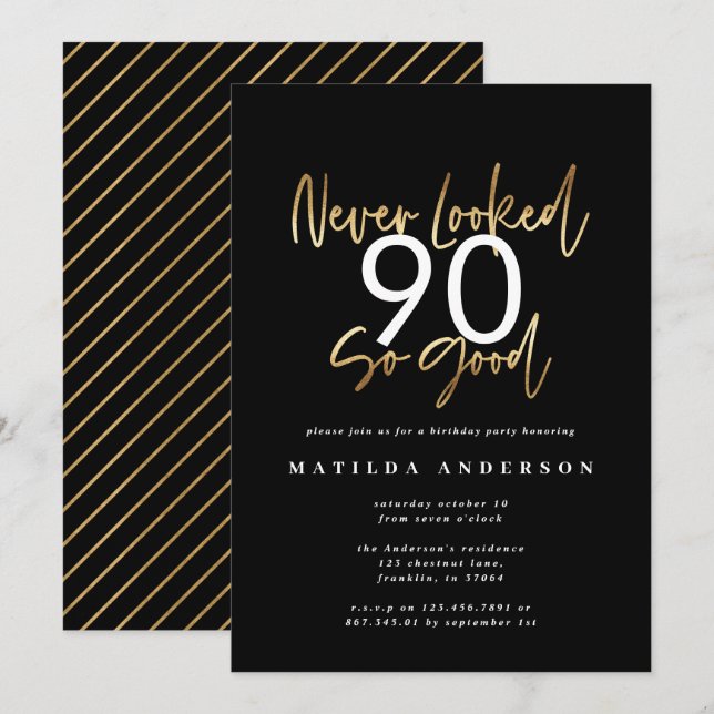 never looked so good gold birthday invitation (Front/Back)