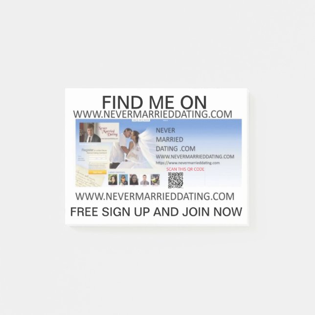 Never Married Dating . Com  Post It Note (Front)