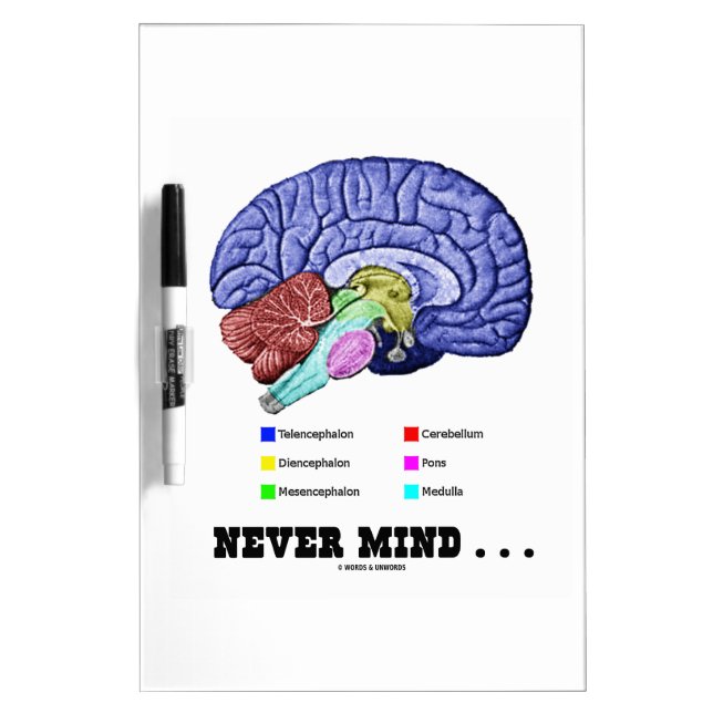 Never Mind ... (Brain Anatomy Psyche Humor) Dry Erase Board (Front)