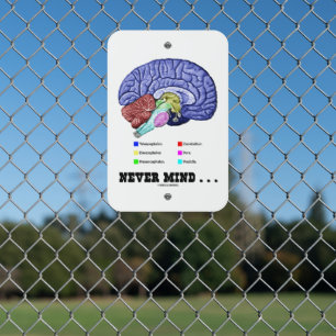 Never Mind ... Brain Anatomy Psyche Humor Metal Sign