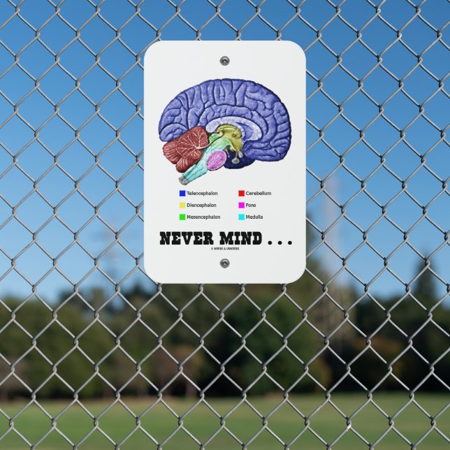 Never Mind ... Brain Anatomy Psyche Humor Metal Sign (In Situ(Fence))