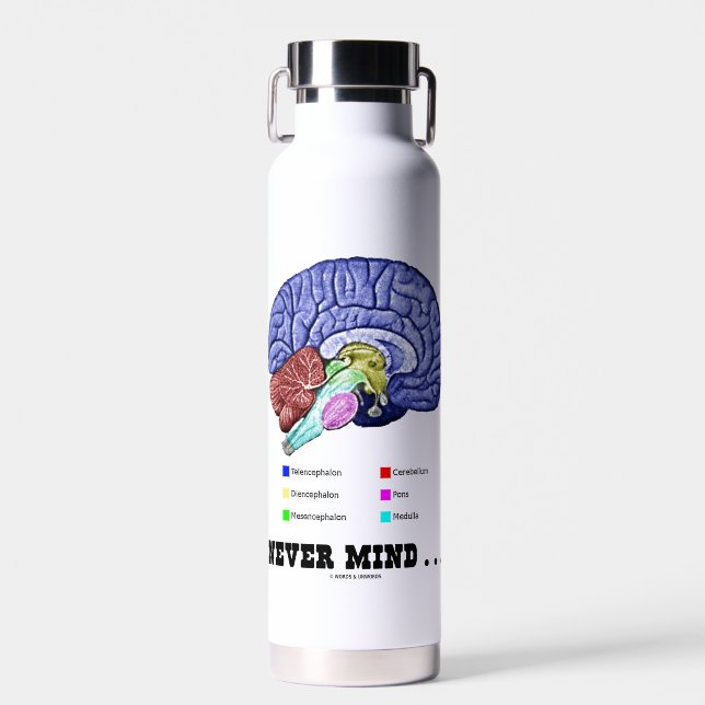 Never Mind ... Brain Anatomy Psyche Humor Water Bottle (Front)