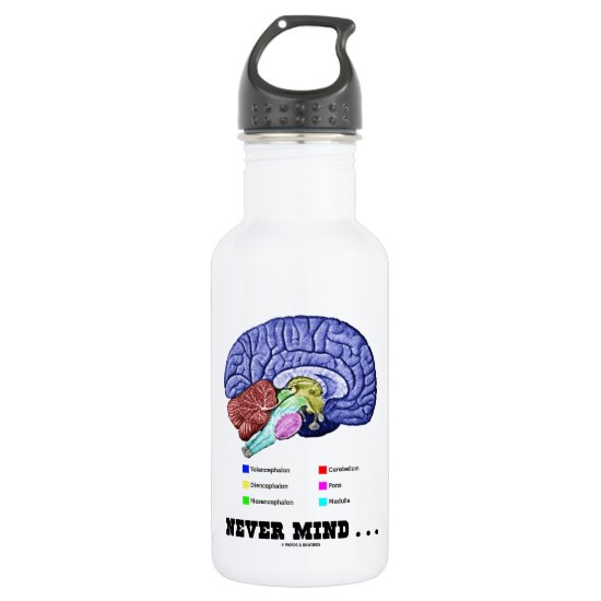 Never Mind ... (Brain Anatomy Psyche Humor) Water Bottle