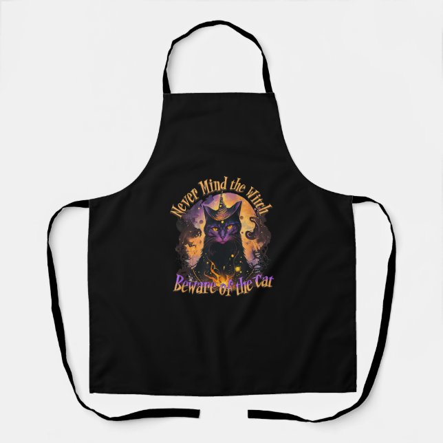Never Mind The Witch Beware Of The Cat funny hallo Apron (Front)