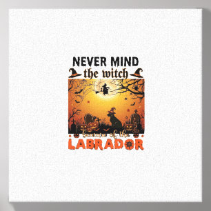 Never Mind Witch Beware Labrador Halloween Dog Pum Canvas Photo Tile