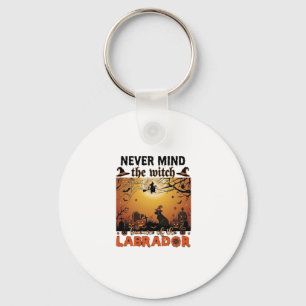 Never Mind Witch Beware Labrador Halloween Dog Pum Keychain