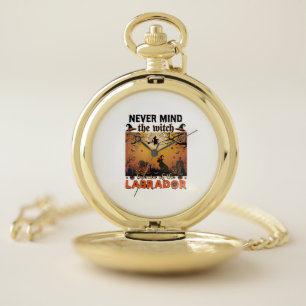 Never Mind Witch Beware Labrador Halloween Dog Pum Pocket Watch