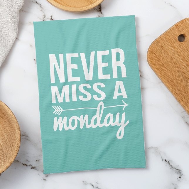 Never Miss a Monday | Teal Aqua Fitness Quote Towel (Creator Uploaded)