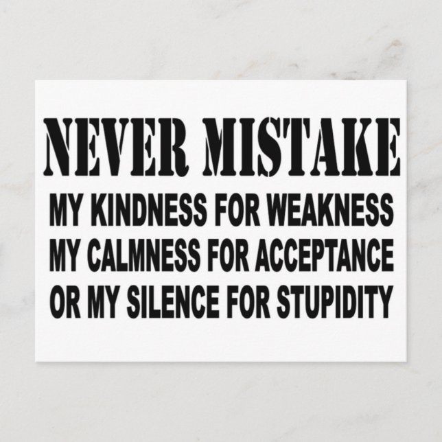 NEVER MISTAKE POSTCARD (Front)