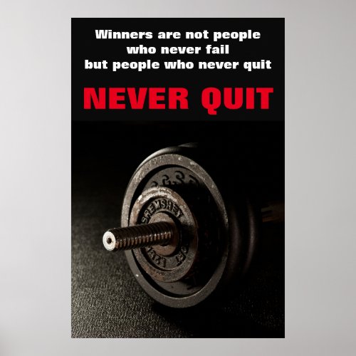 Never Quit Inspirational Fitness Dumbell Poster