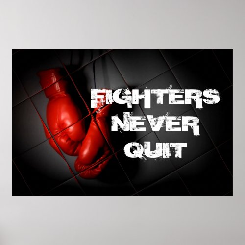 Never Quit Inspirational Red Boxing Gloves Poster