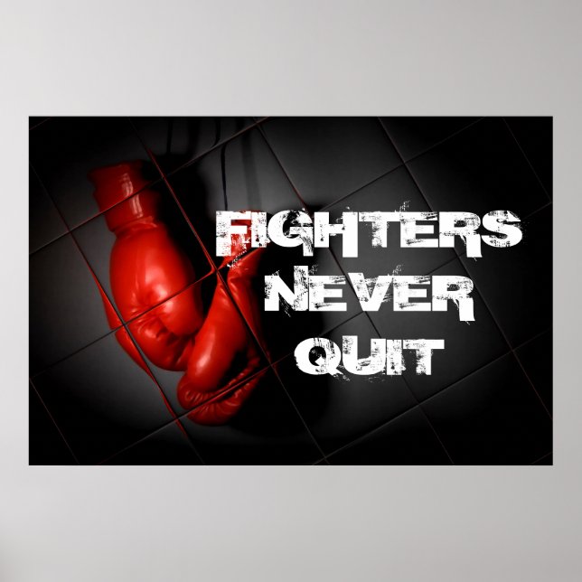 Never Quit Inspirational Red Boxing Gloves Poster (Front)