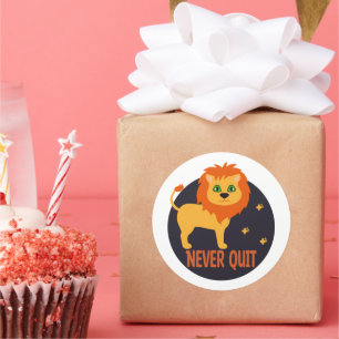 Never quit Kawaii funny cute lion in orange color Classic Round Sticker
