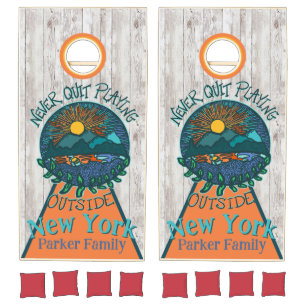Never Quit Playing Outside Mountain Sunset Cornhole Set