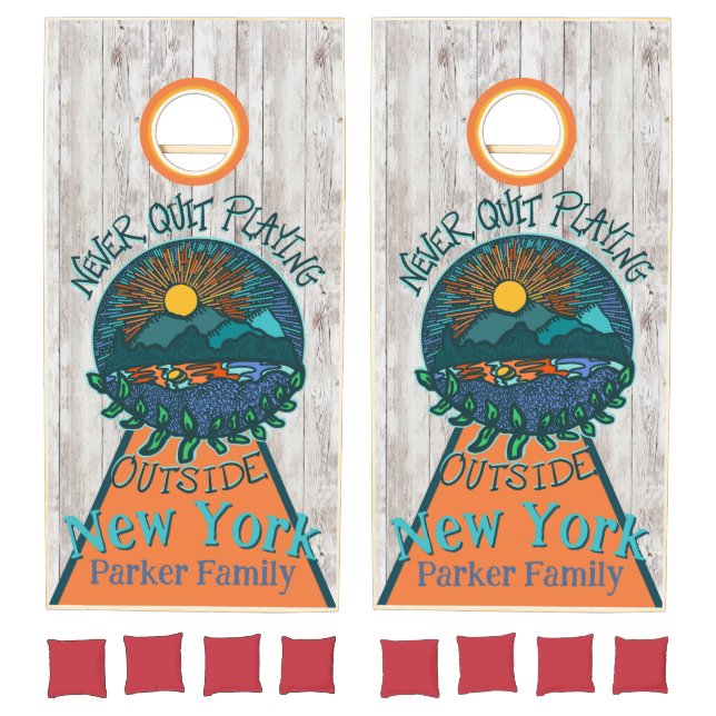 Never Quit Playing Outside Mountain Sunset  Cornhole Set (Set)