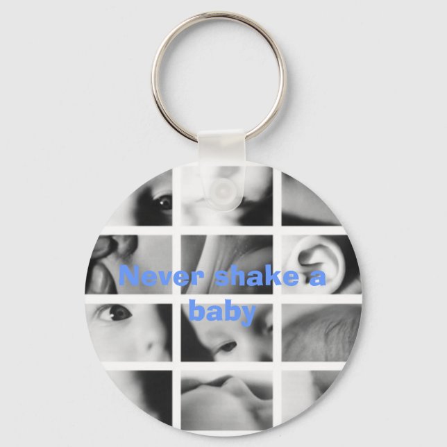 Never shake a baby keychain (Front)