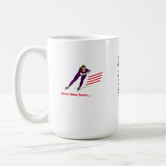 Never Slow Down Purple/Red Long Track Speedskating Coffee Mug