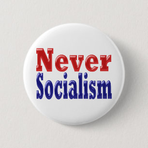 Never Socialism with red blue text Button