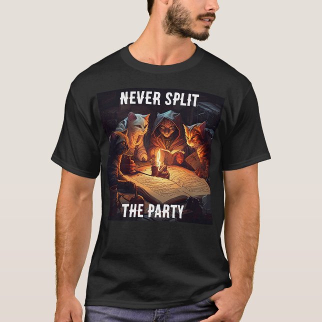 Never Split The Party - Geek Cats T-Shirt (Front)