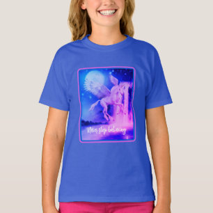 Never Stop Believing Flying Unicorn Inspirational T-Shirt