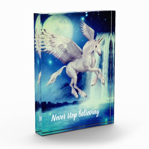 Never Stop Believing Flying Unicorn Waterfall Photo Block