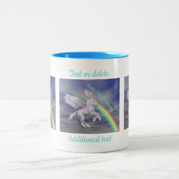 Never Stop Believing Quote Unicorn Personalized Two-tone Coffee Mug by SmilinEyesTreasures at Zazzle