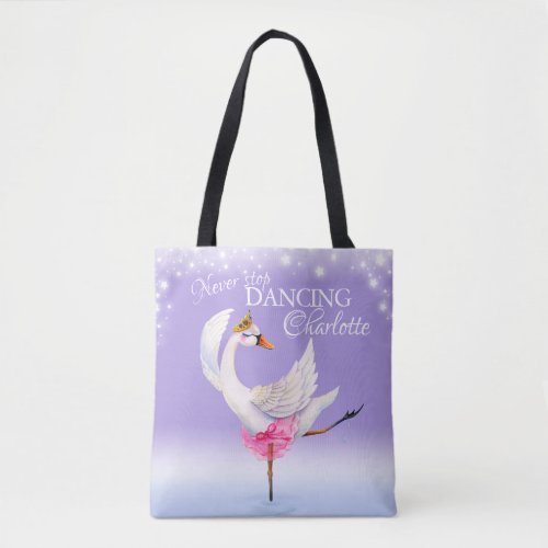 Never stop dancing ballet swan purple art bag