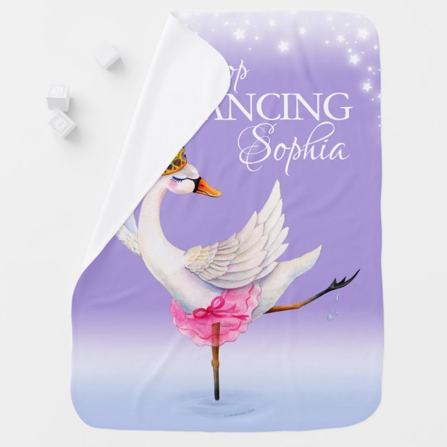 Never stop dancing whimsy ballerina white swan baby blanket (In Situ)