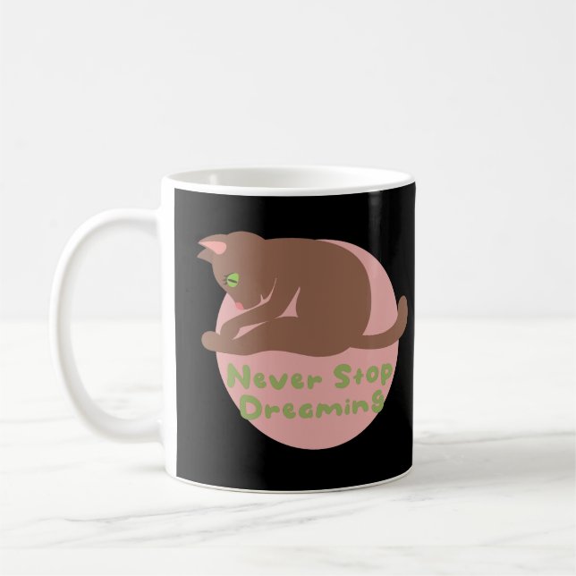 Never stop dreaming Kawaii brown cat practice yoga Coffee Mug (Left)