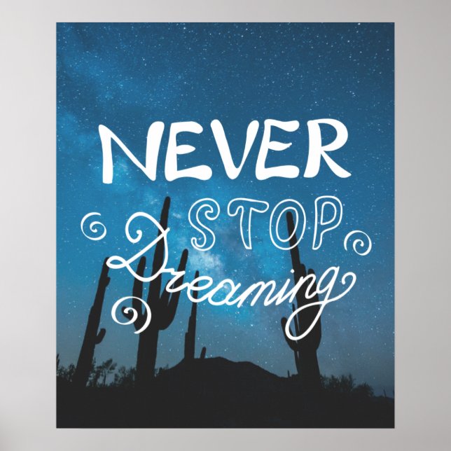 NEVER STOP DREAMING Night Sky Quote Poster (Front)