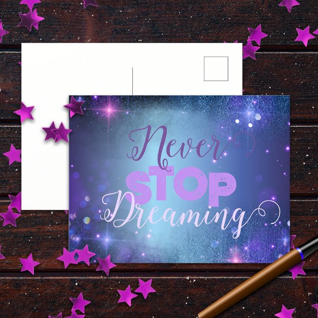 Never Stop Dreaming Quote Motto Motivational Postcard (Creator Uploaded)