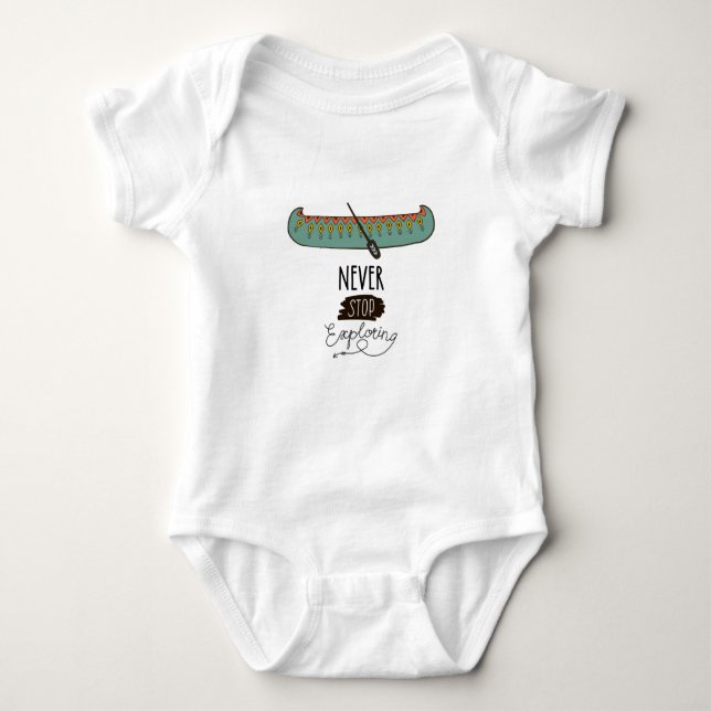 Never Stop Exploring Canoe Baby Bodysuit (Front)