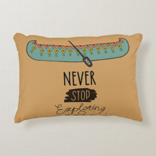 Never Stop Exploring Canoe Decorative Pillow