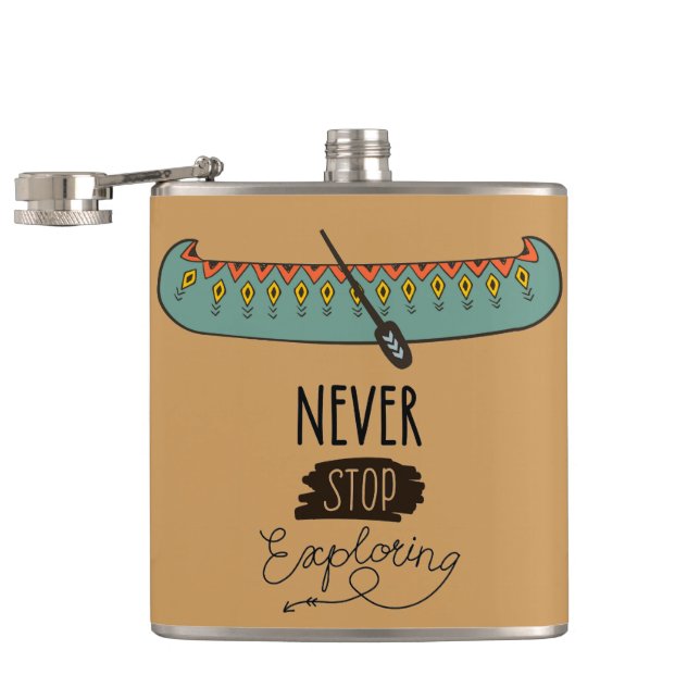 Never Stop Exploring Canoe Flask (Opened)