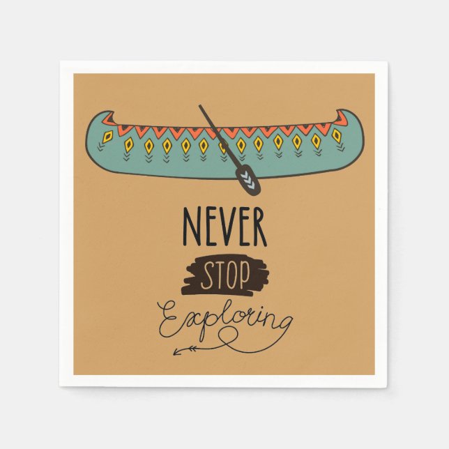 Never Stop Exploring Canoe Paper Napkins (Front)