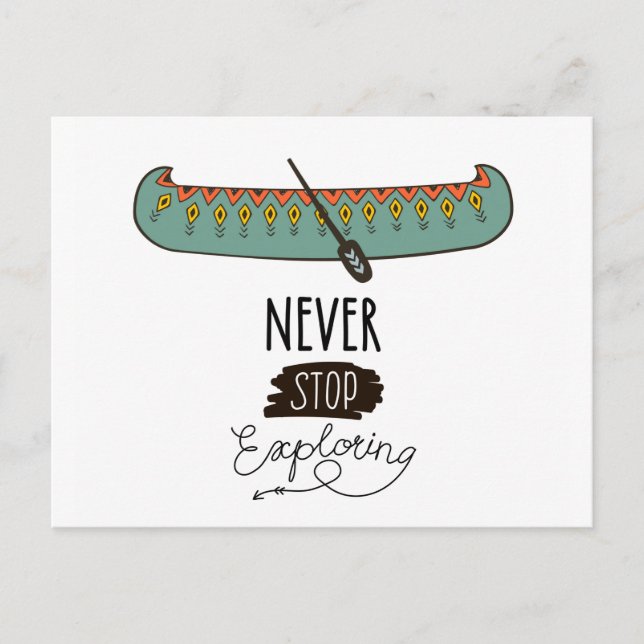 Never Stop Exploring Canoe Postcard (Front)