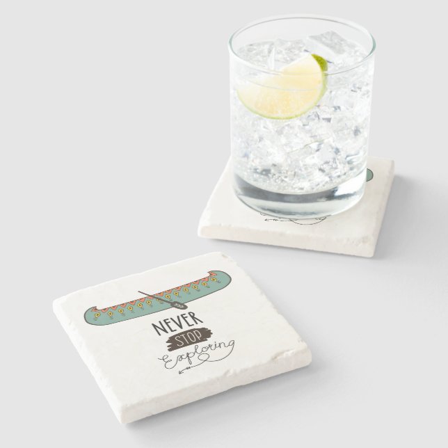 Never Stop Exploring Canoe Stone Coaster (Side)