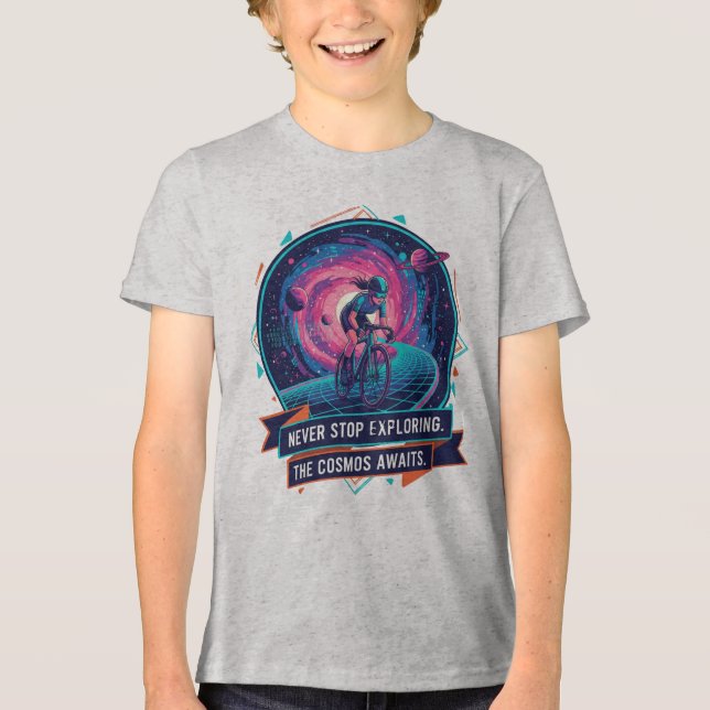 Never Stop Exploring Cosmic Cycling Youth Tee (Front)