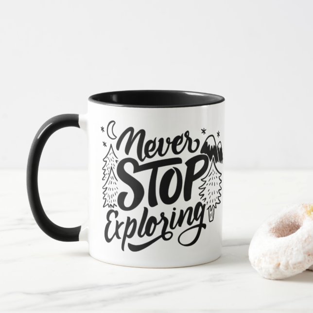 Never Stop Exploring - Hand Lettered Mug (With Donut)