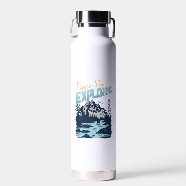 Never Stop Exploring – Nature Adventure Water Bottle (Front)